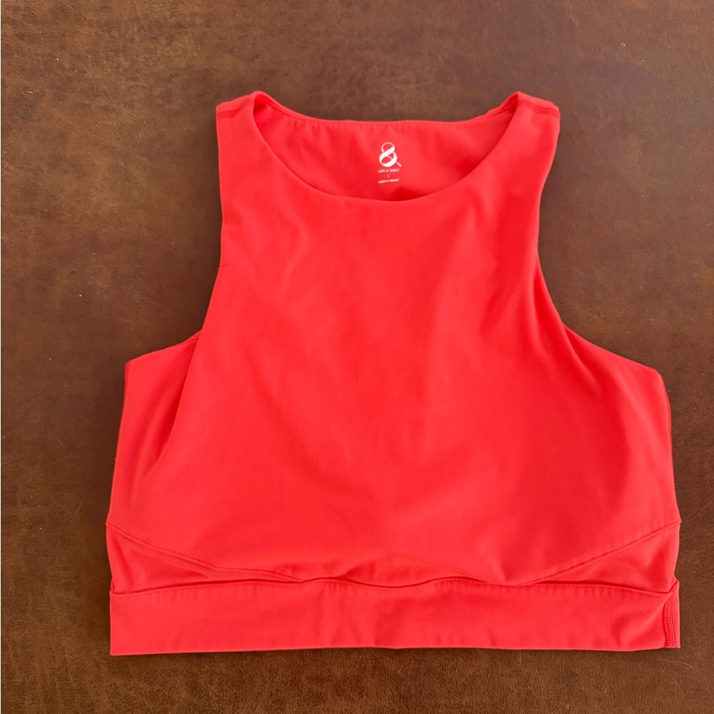 Orange high neck cropped workout top